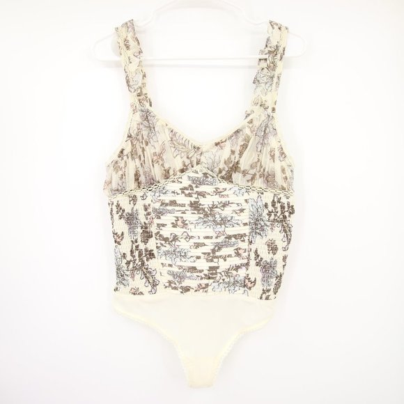 NWT Free People Weekend Plans Bodysuit Ivory Blue Corset Ruffle Size S, M, L - Picture 2 of 11